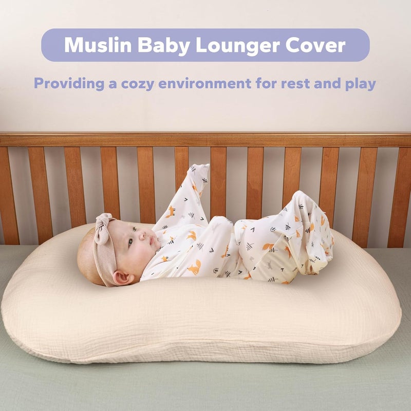 FUNUPUP Muslin Baby Lounger Cover Compatible with Snuggle Me Lounger, Infant Lounger Pillow Cover for Newborn, Removable Newborn Lounger Cover for Boys and Girls, Only Cover, Beige - Image 5